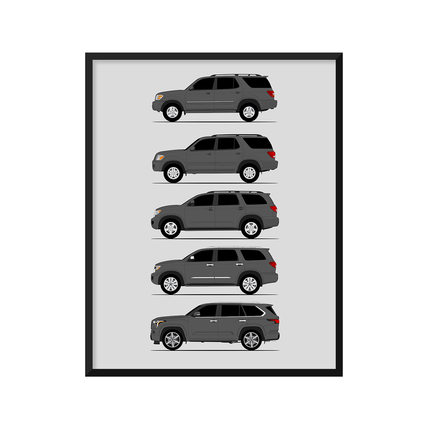 Toyota Sequoia Generations History and Evolution Poster (Side Profile)