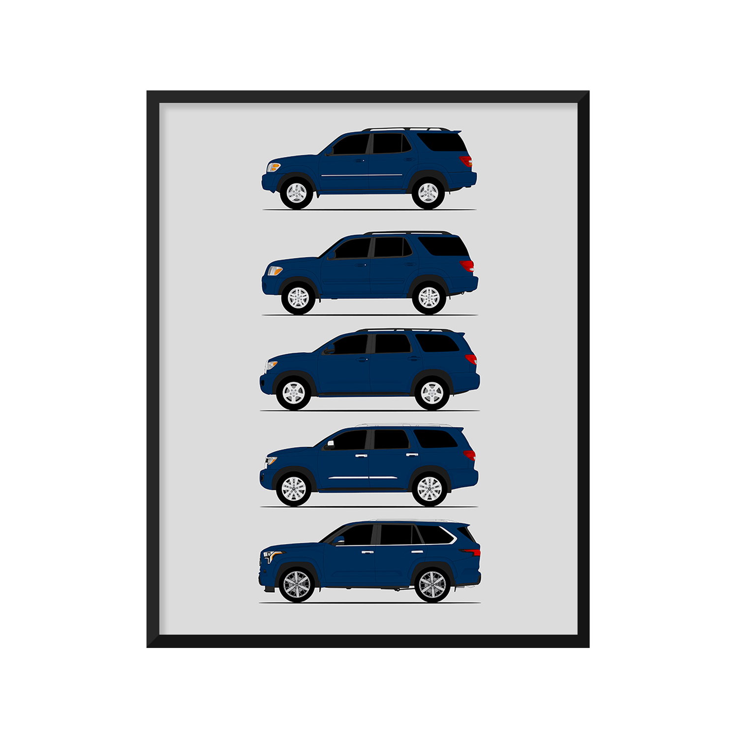 Toyota Sequoia Generations History and Evolution Poster (Side Profile)