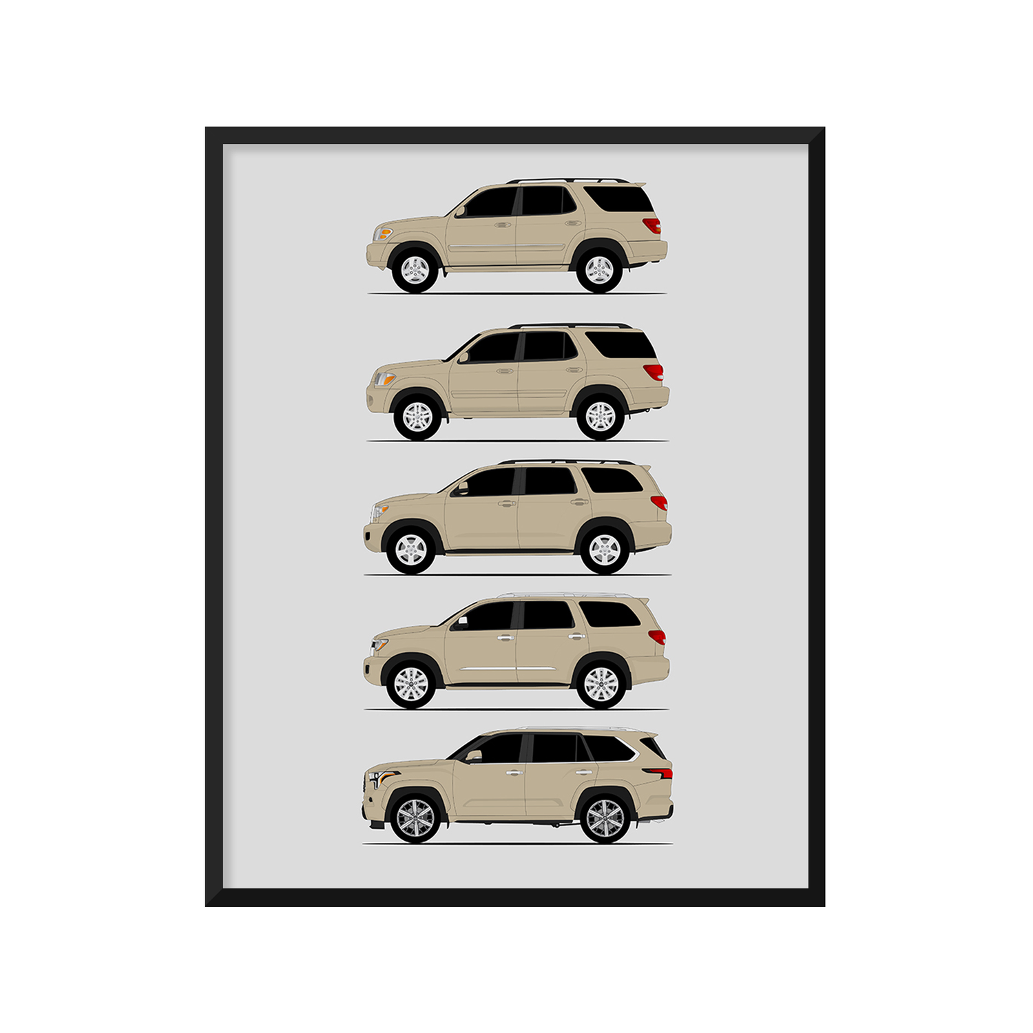 Toyota Sequoia Generations History and Evolution Poster (Side Profile)