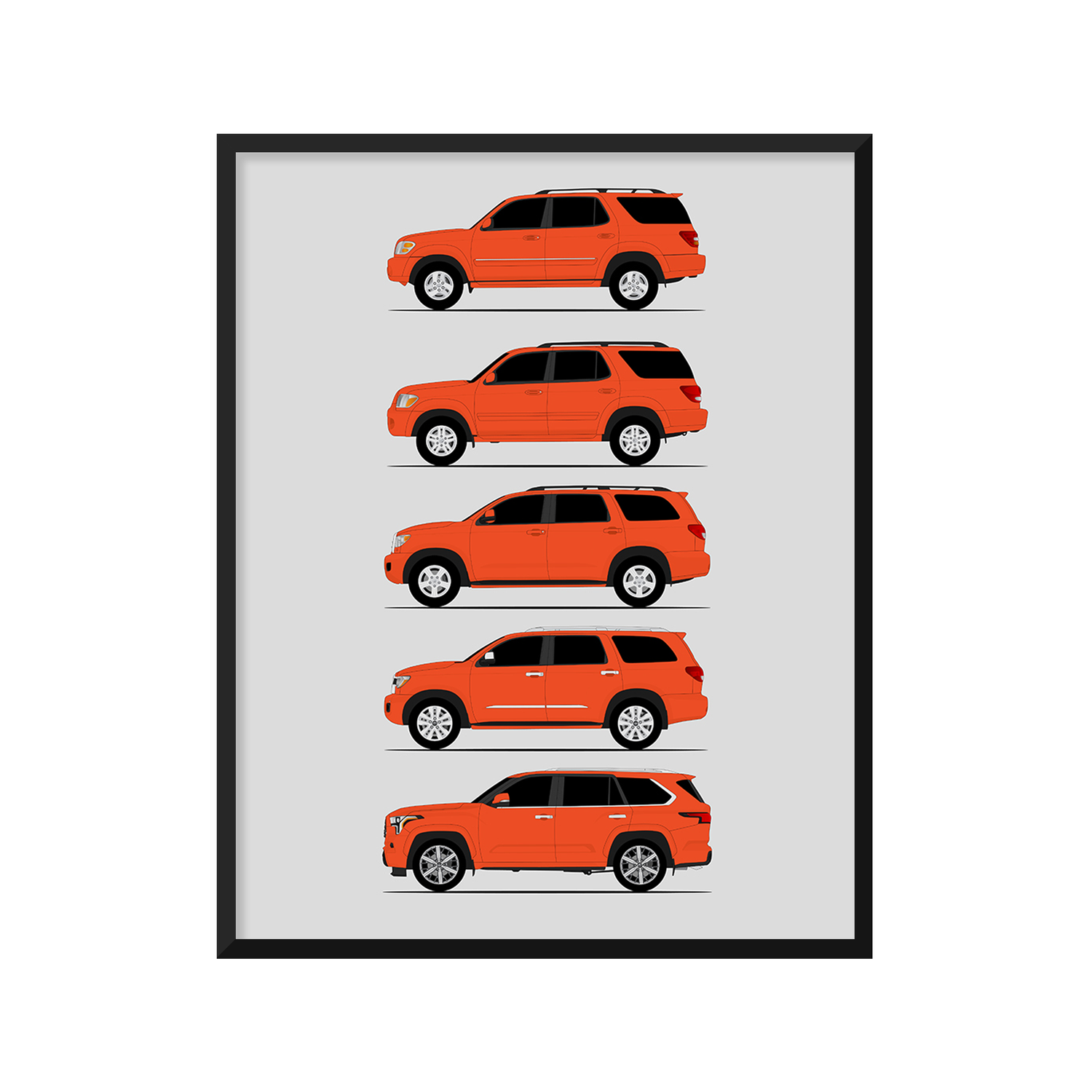 Toyota Sequoia Generations History and Evolution Poster (Side Profile)