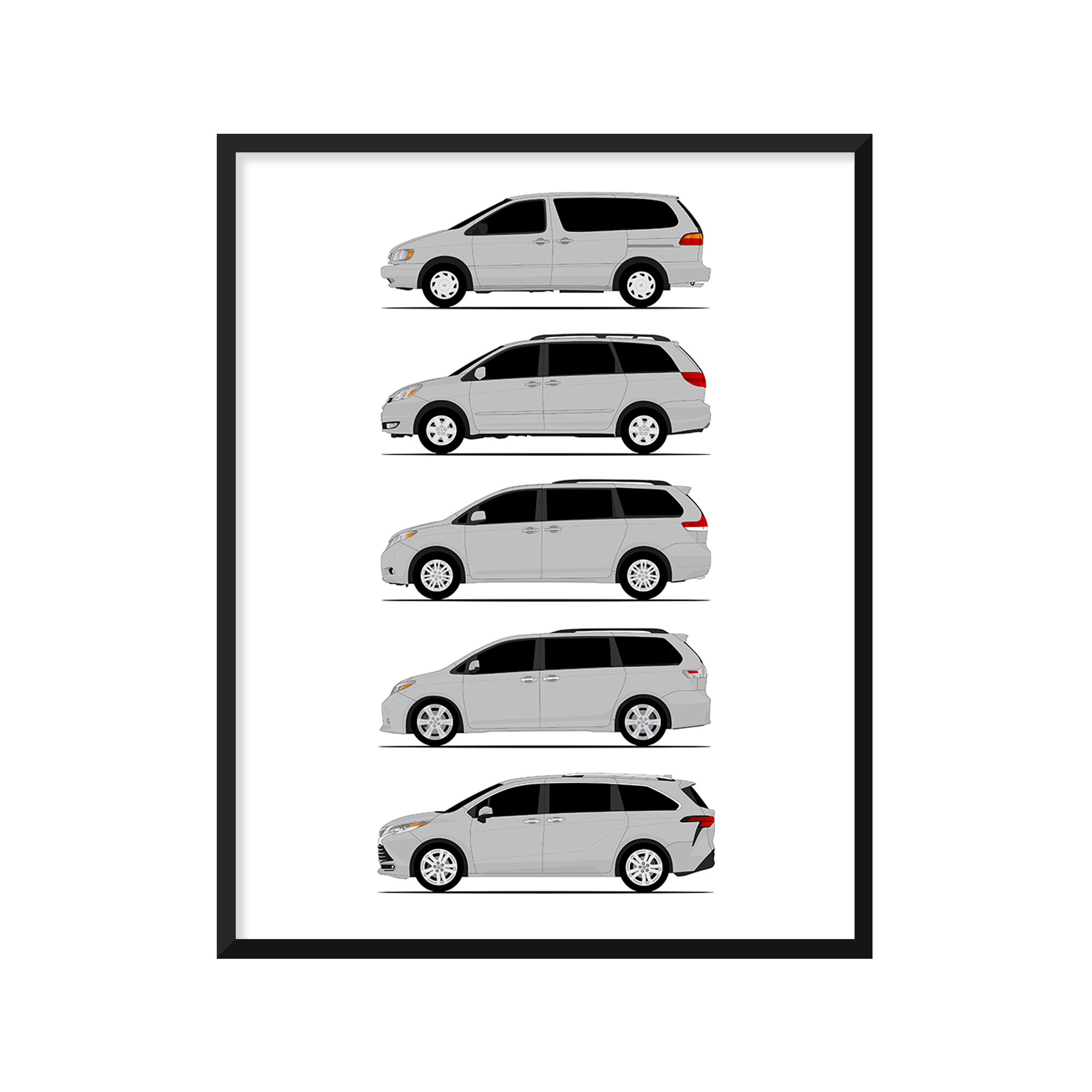 Toyota Sienna Generations History and Evolution Poster (Side Profile)
