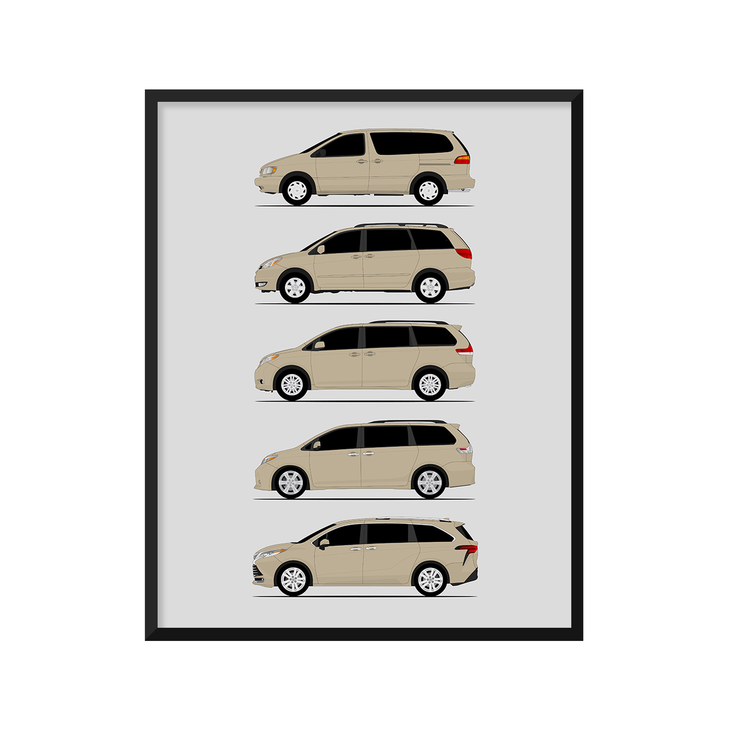 Toyota Sienna Generations History and Evolution Poster (Side Profile)