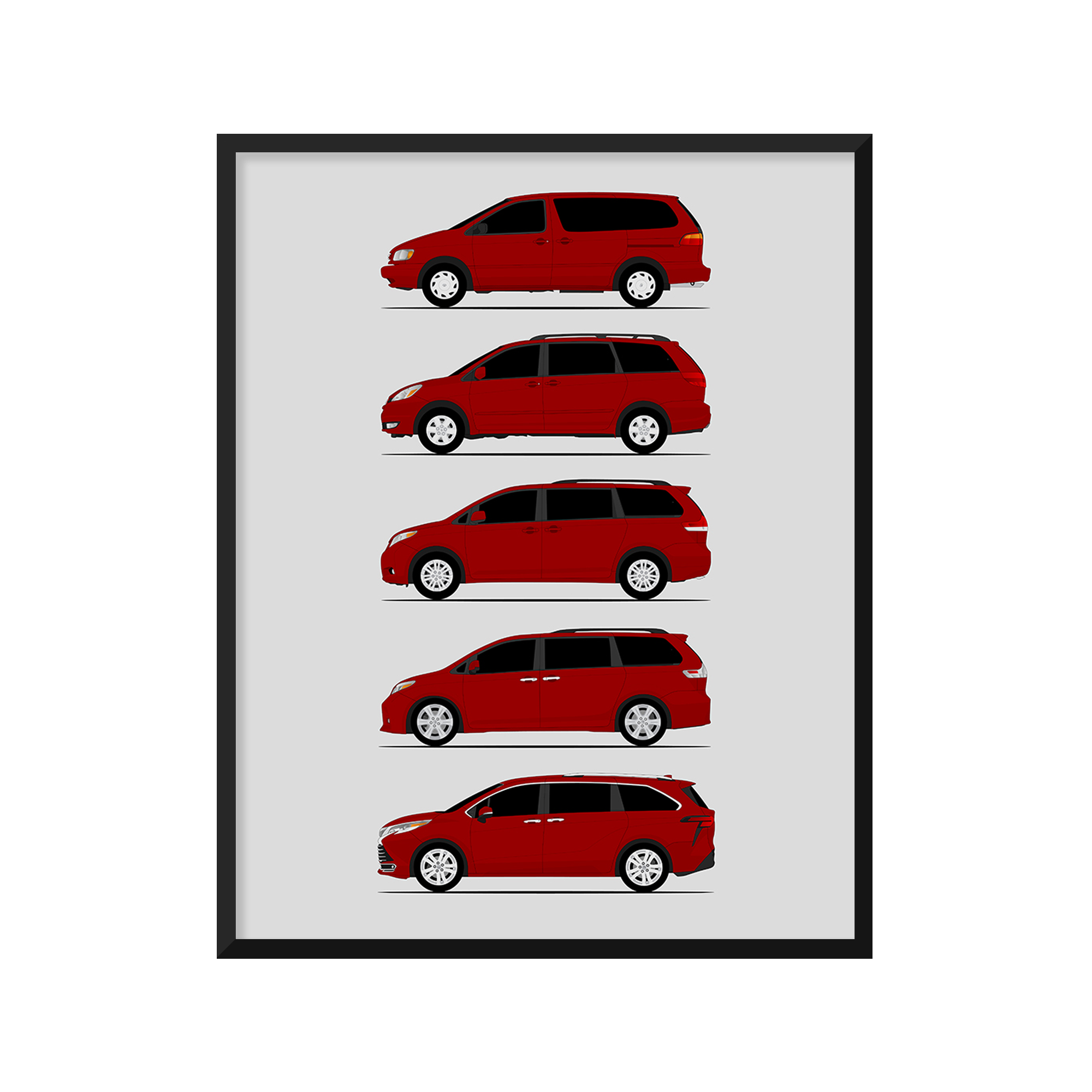Toyota Sienna Generations History and Evolution Poster (Side Profile)