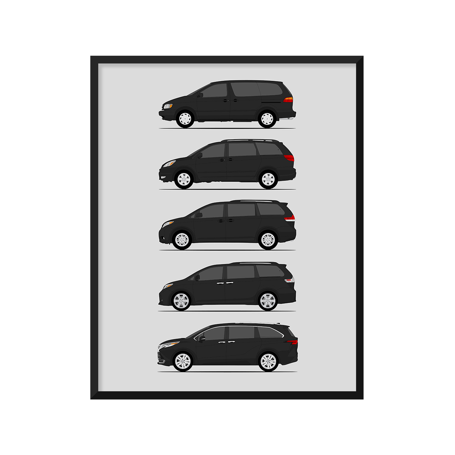 Toyota Sienna Generations History and Evolution Poster (Side Profile)