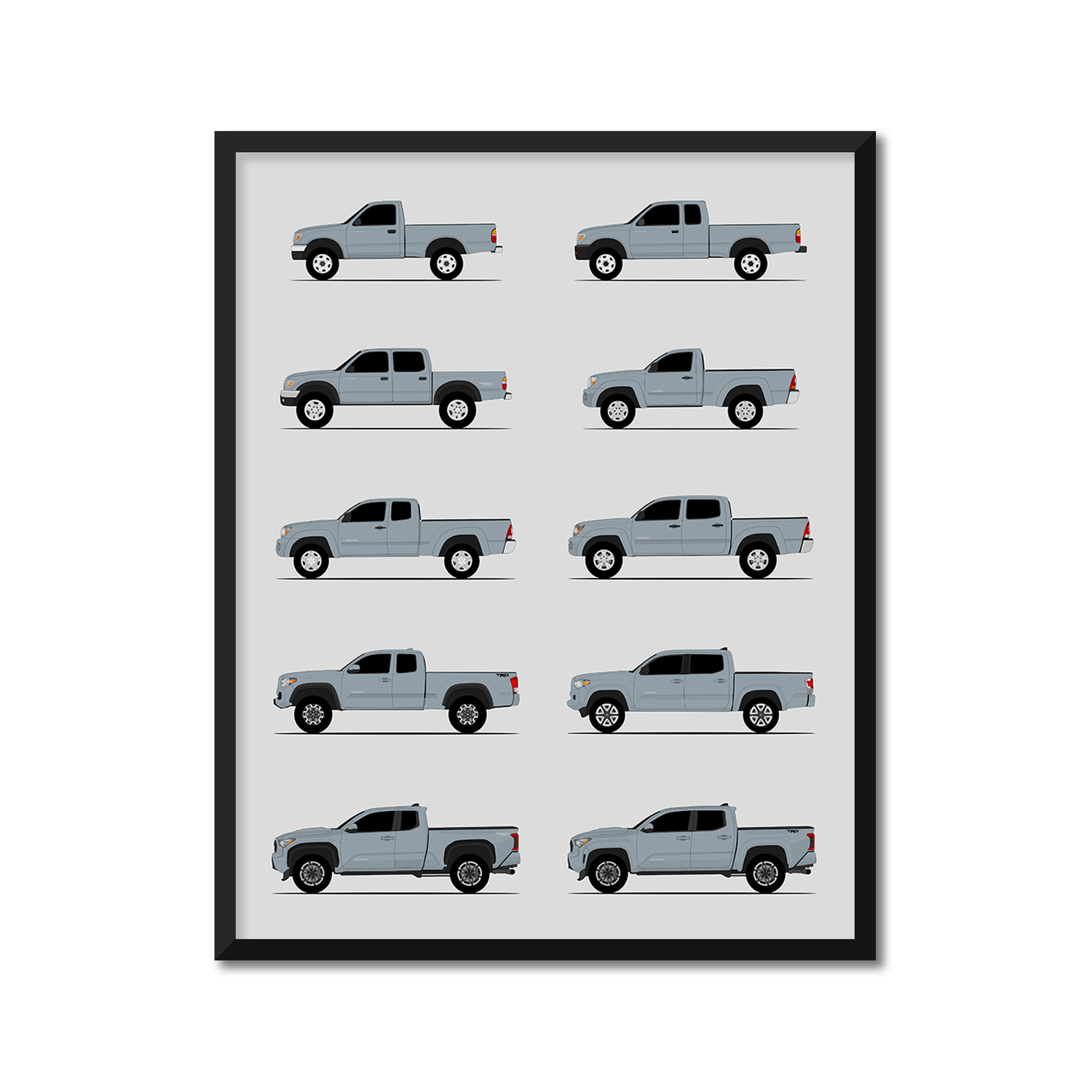 Toyota Tacoma Pickup Truck Generations (Side Profile)