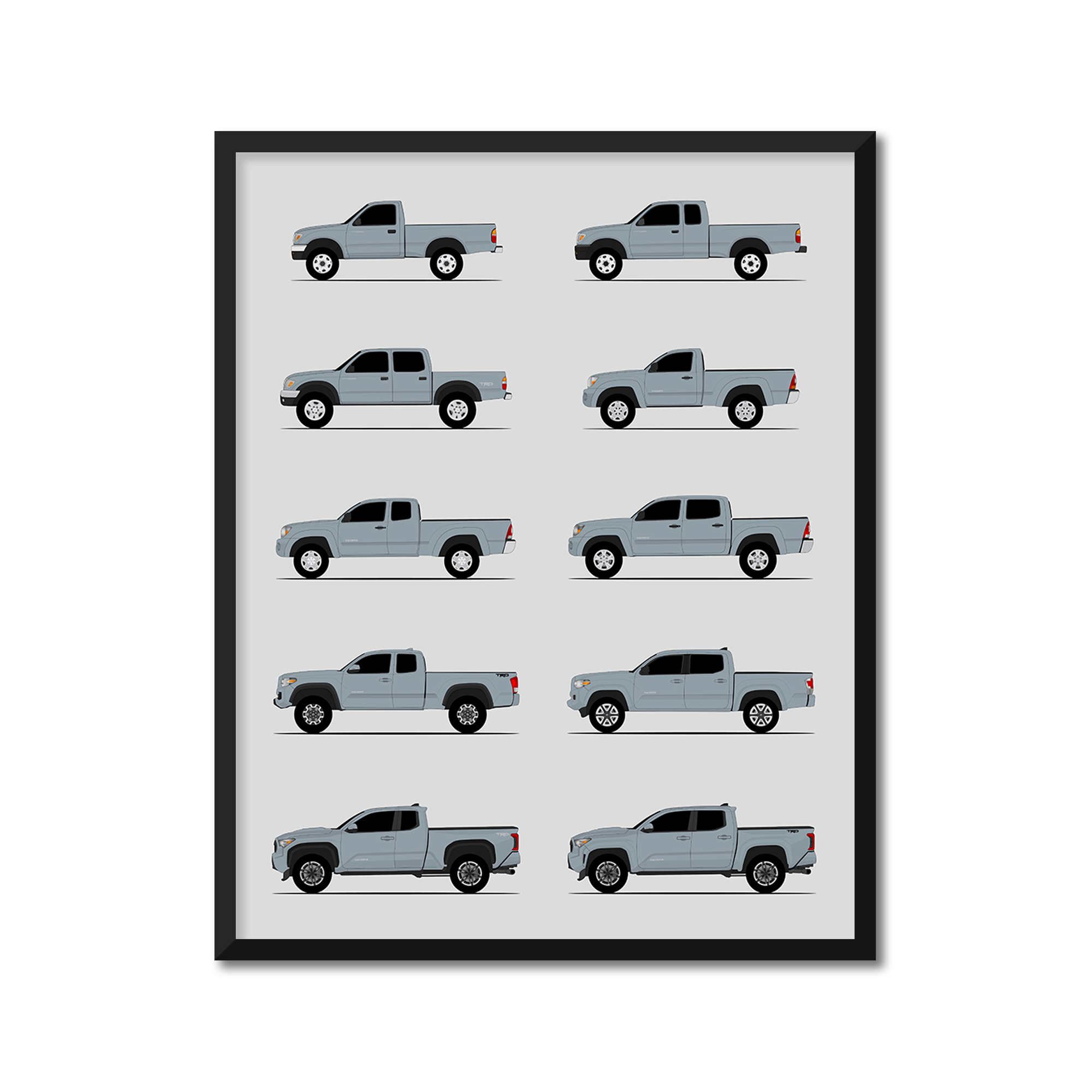 Toyota Tacoma Pickup Truck Generations (Side Profile)