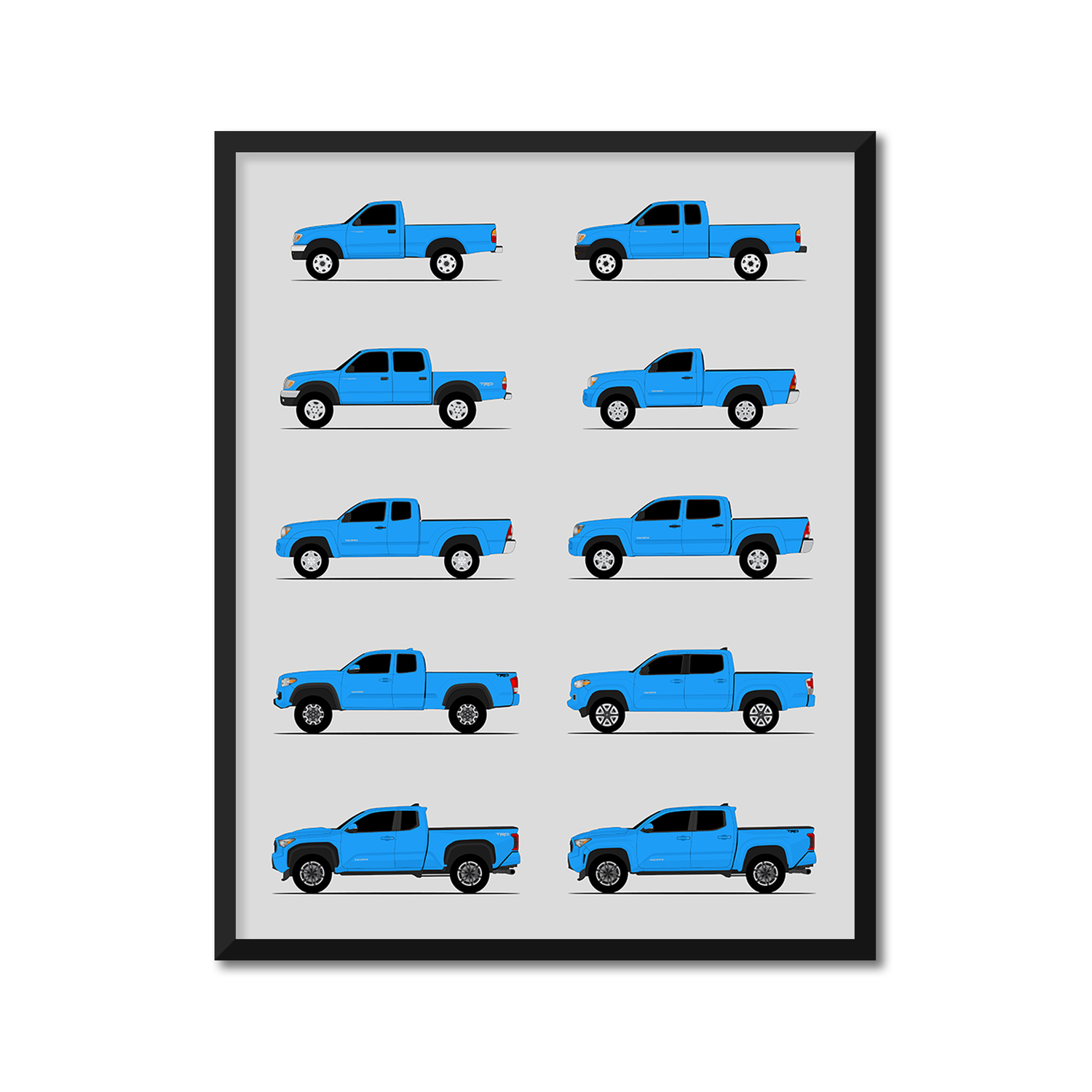 Toyota Tacoma Pickup Truck Generations (Side Profile)