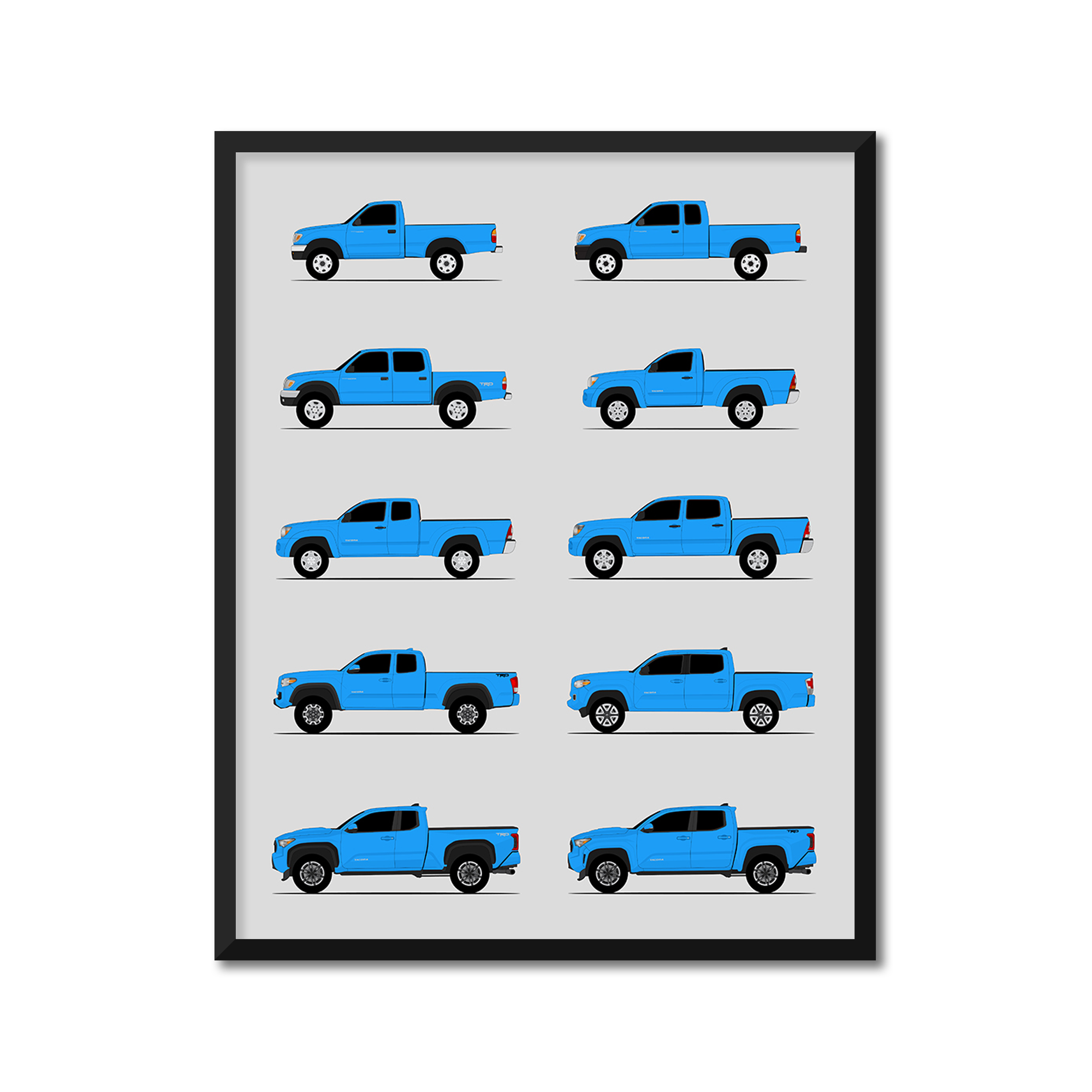 Toyota Tacoma Pickup Truck Generations (Side Profile)
