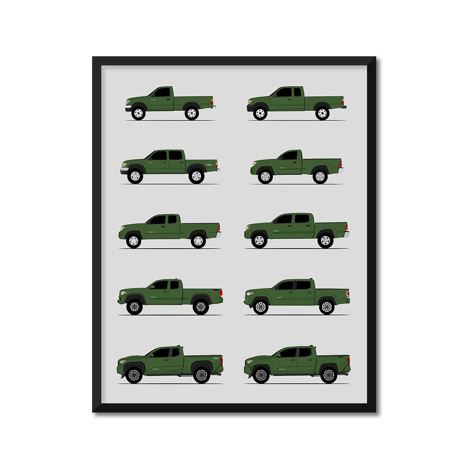 Toyota Tacoma Pickup Truck Generations (Side Profile)