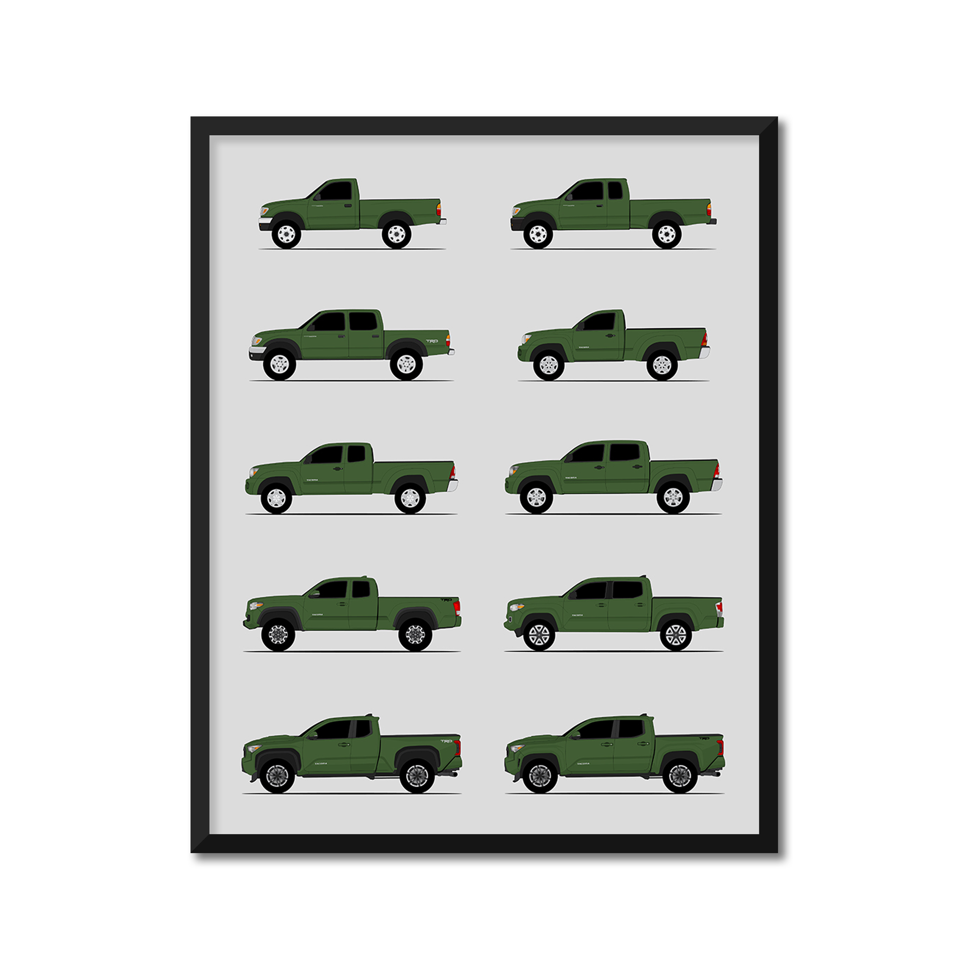 Toyota Tacoma Pickup Truck Generations (Side Profile)