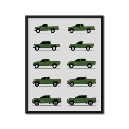 Toyota Tacoma Pickup Truck Generations (Side Profile)