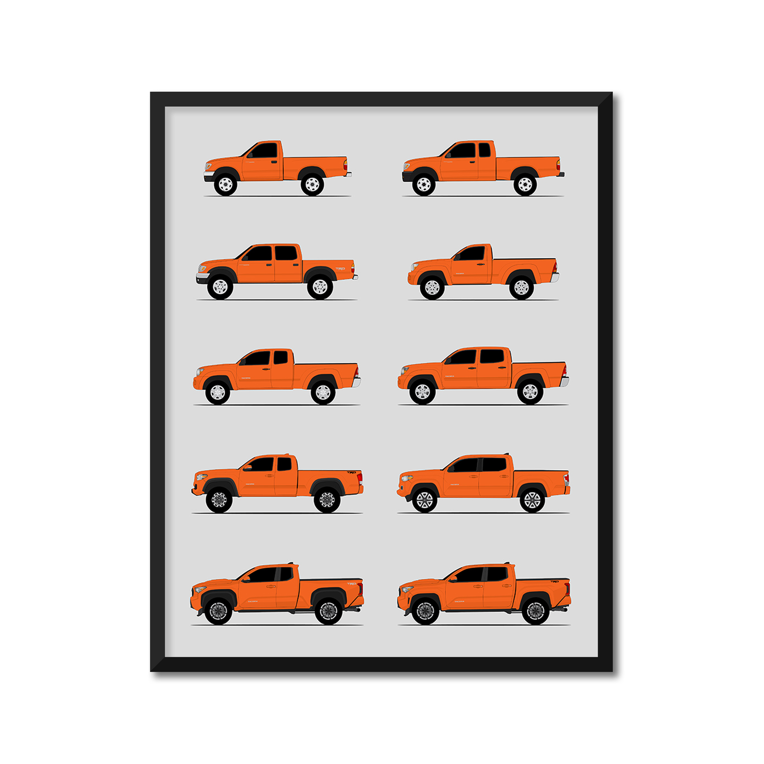 Toyota Tacoma Pickup Truck Generations (Side Profile)