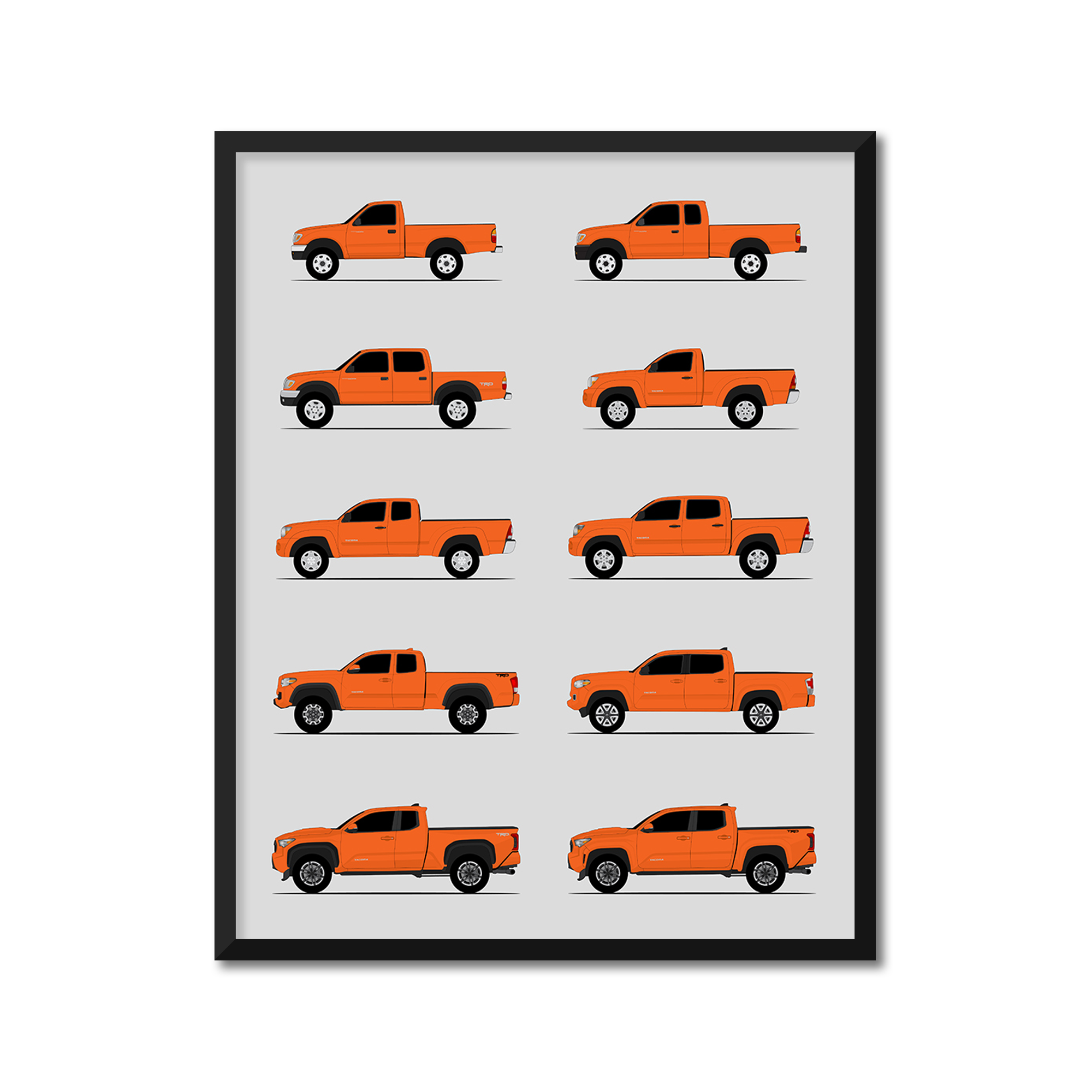 Toyota Tacoma Pickup Truck Generations (Side Profile)