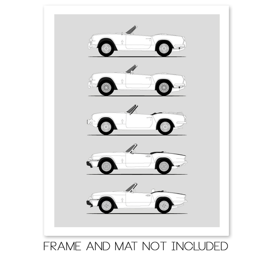 Triumph Spitfire Generations History and Evolution Poster (Side Profile)
