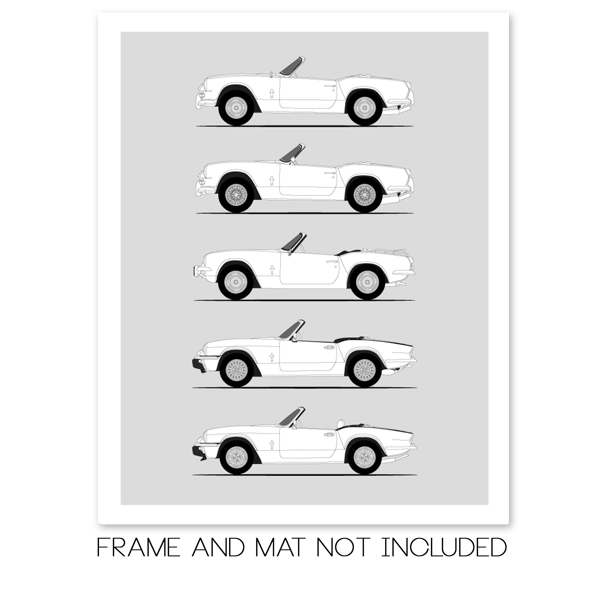 Triumph Spitfire Generations History and Evolution Poster (Side Profile)