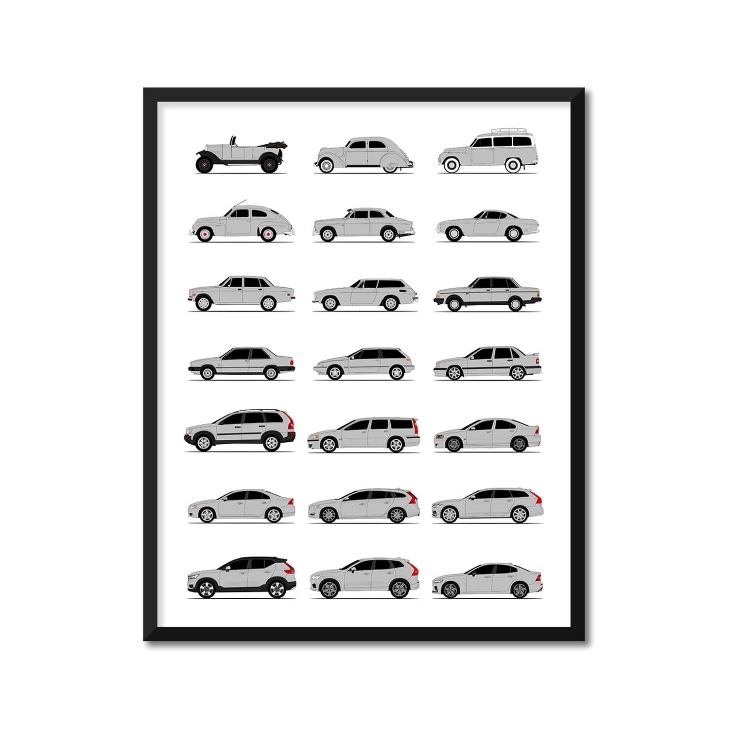 Volvo History and Evolution Poster (Side Profile)