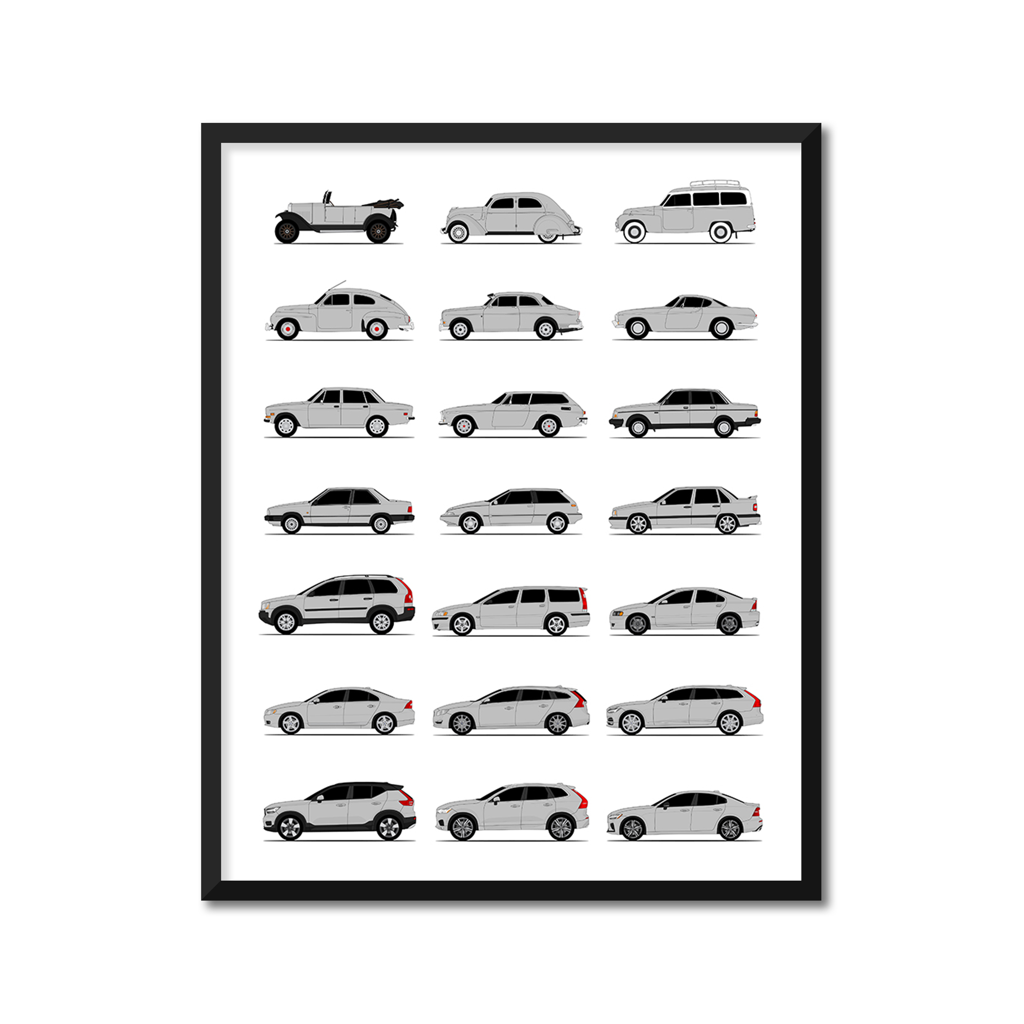 Volvo History and Evolution Poster (Side Profile)