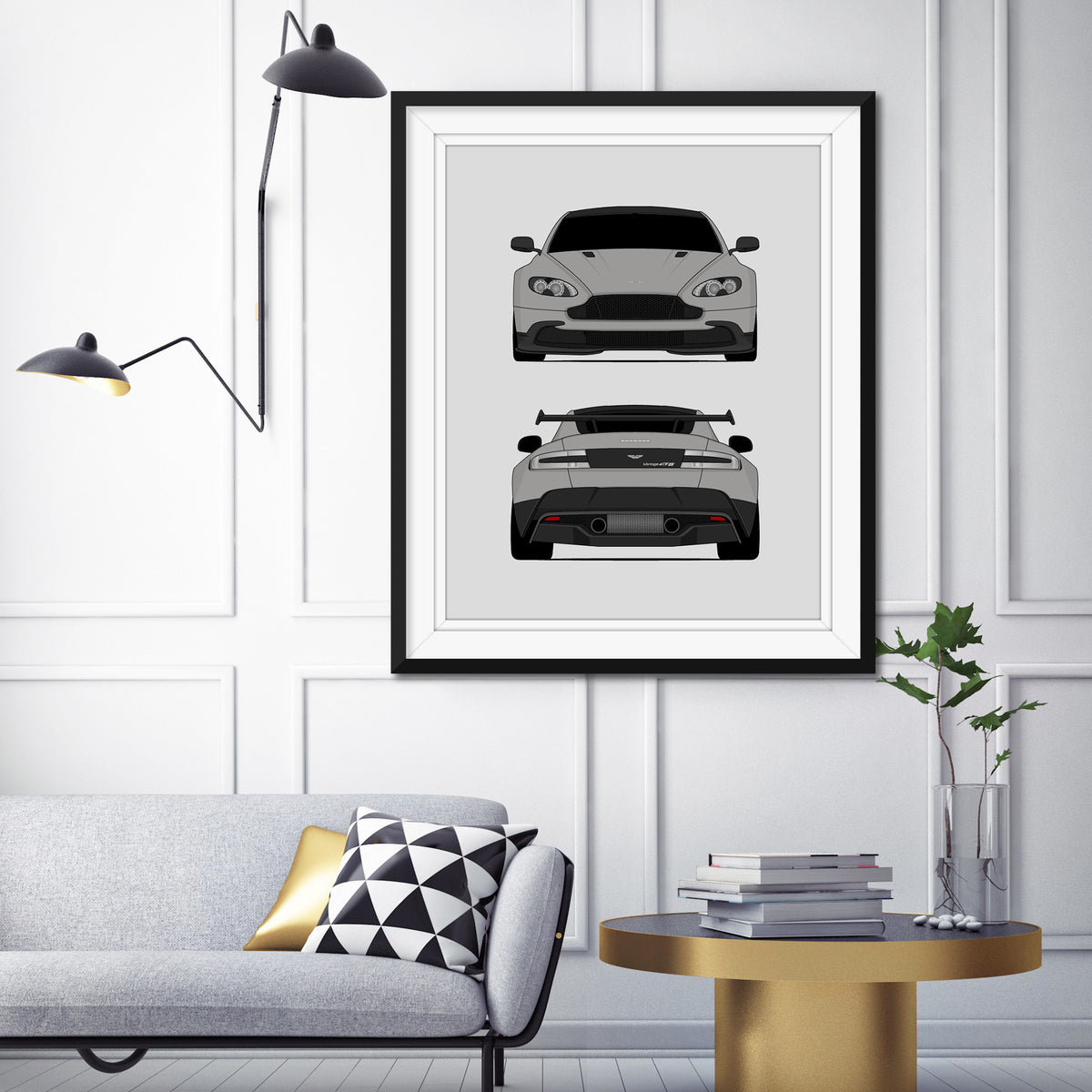 Aston Martin Vantage GT8 (2016-2017) (Front and Rear) car poster wall art in a living room
