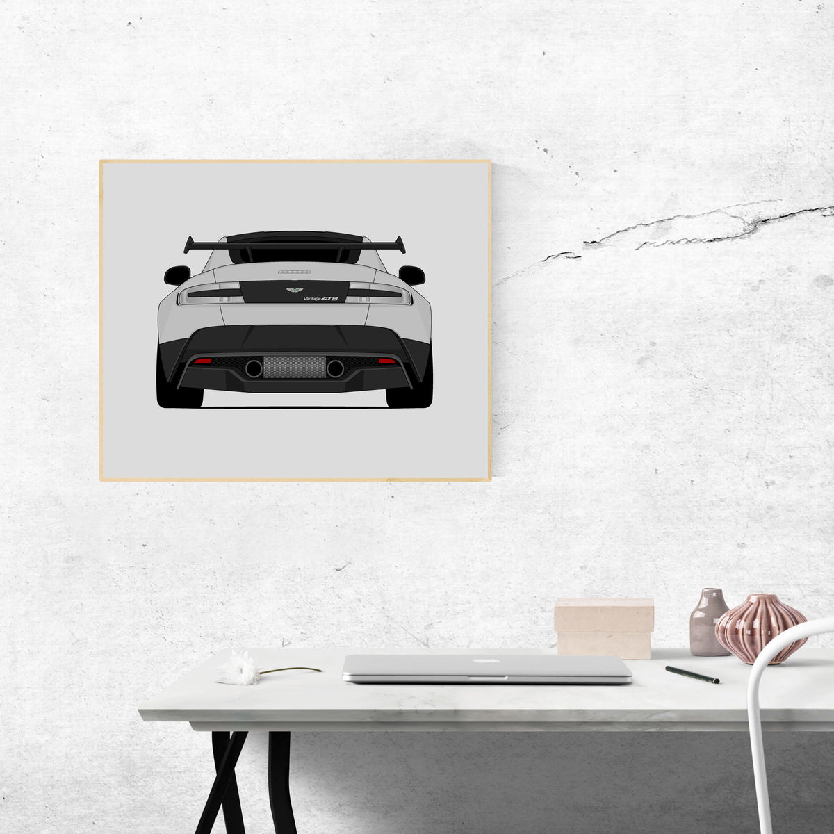 Aston Martin Vantage GT8 (2016-2017) (Rear) car poster wall art above a desk