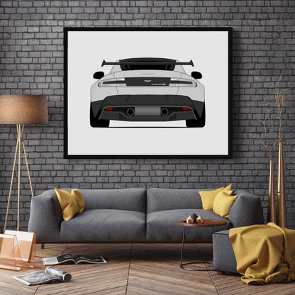 Aston Martin Vantage GT8 (2016-2017) (Rear) car poster wall art in a dark grey living room