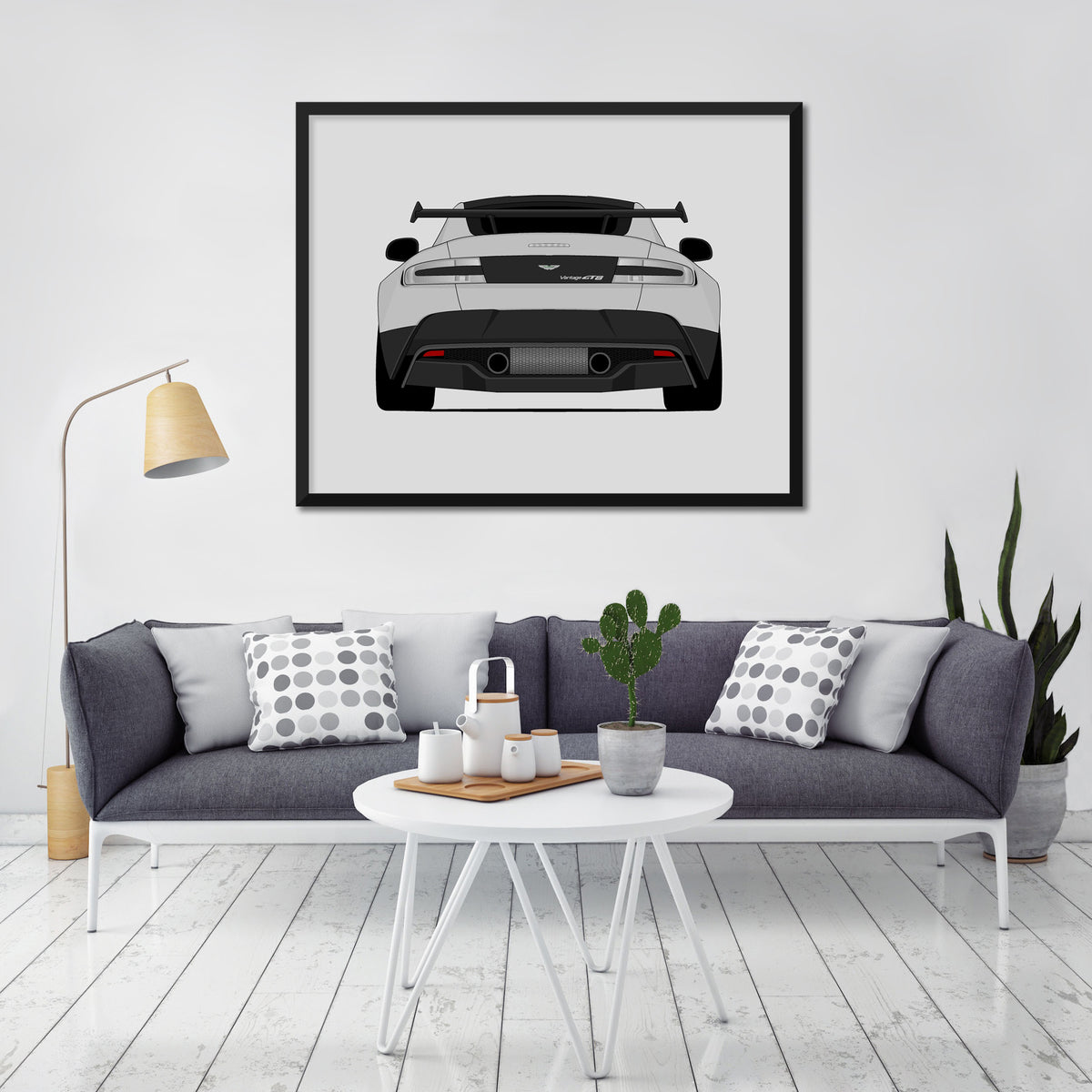 Aston Martin Vantage GT8 (2016-2017) (Rear) car poster wall art in a light living room