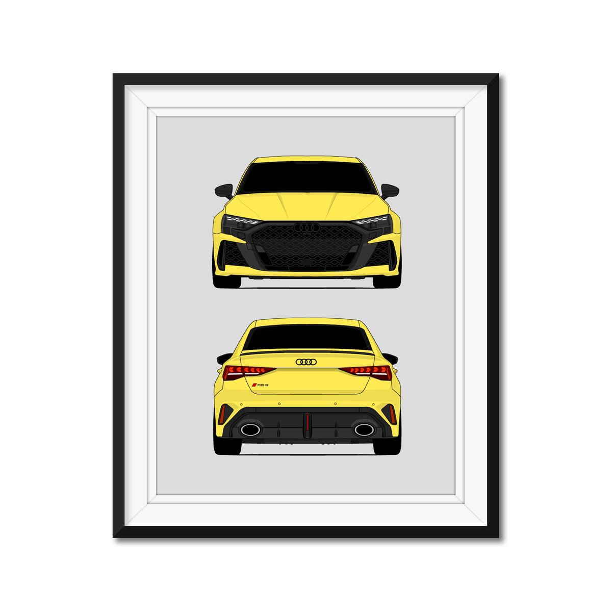 Audi RS3 (2025-Present) (Front and Rear) framed car poster with mat