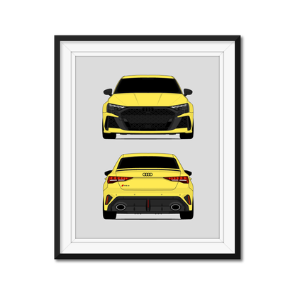 Audi RS3 (2025-Present) (Front and Rear) framed car poster with mat