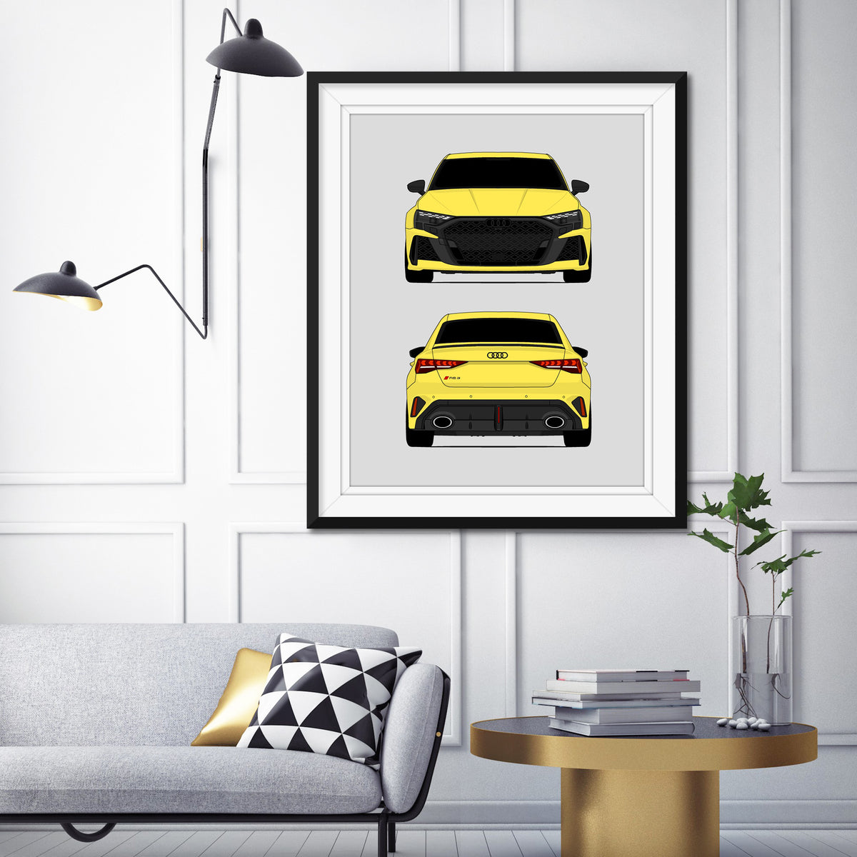 Audi RS3 (2025-Present) (Front and Rear) car poster wall art in a living room