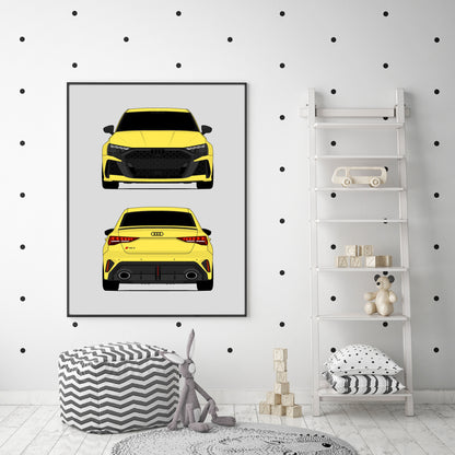 Audi RS3 (2025-Present) (Front and Rear) car poster wall art in a nursery