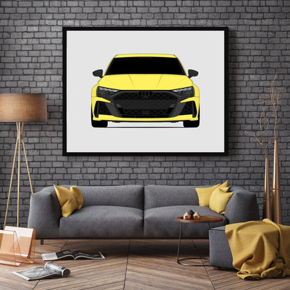 Audi RS3 (2025-Present) car poster wall art in a dark grey living room