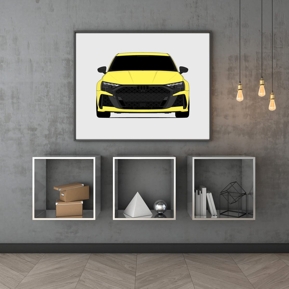 Audi RS3 (2025-Present) car poster wall art above shelves