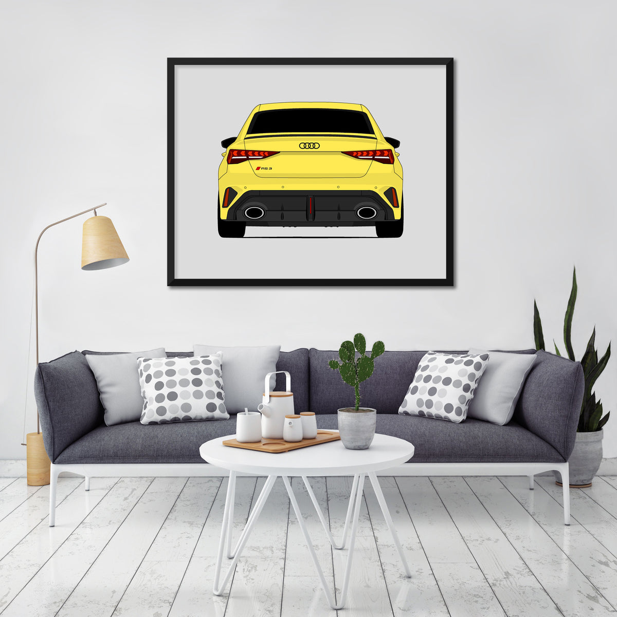 Audi RS3 (2025-Present) (Rear) car poster wall art in a light living room