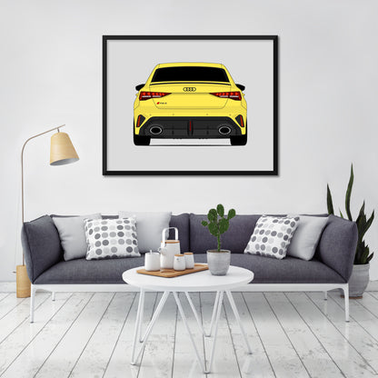 Audi RS3 (2025-Present) (Rear) car poster wall art in a light living room