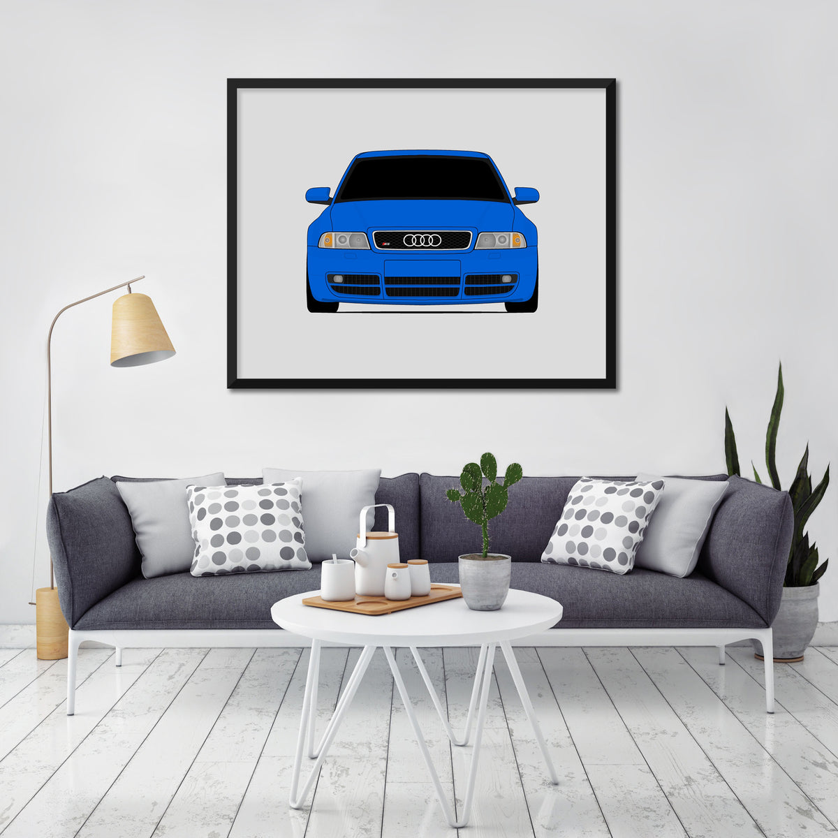 Audi S4 (1997-2002) B5 car poster wall art in a light living room