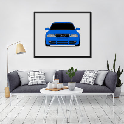 Audi S4 (1997-2002) B5 car poster wall art in a light living room