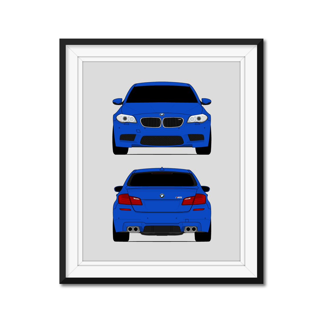 BMW M5 (2011-2016) F10 (Front and Rear) framed car poster with mat