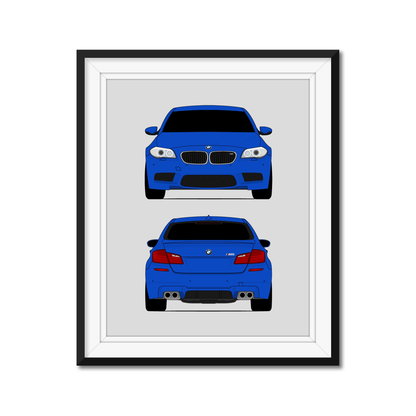 BMW M5 (2011-2016) F10 (Front and Rear) framed car poster with mat