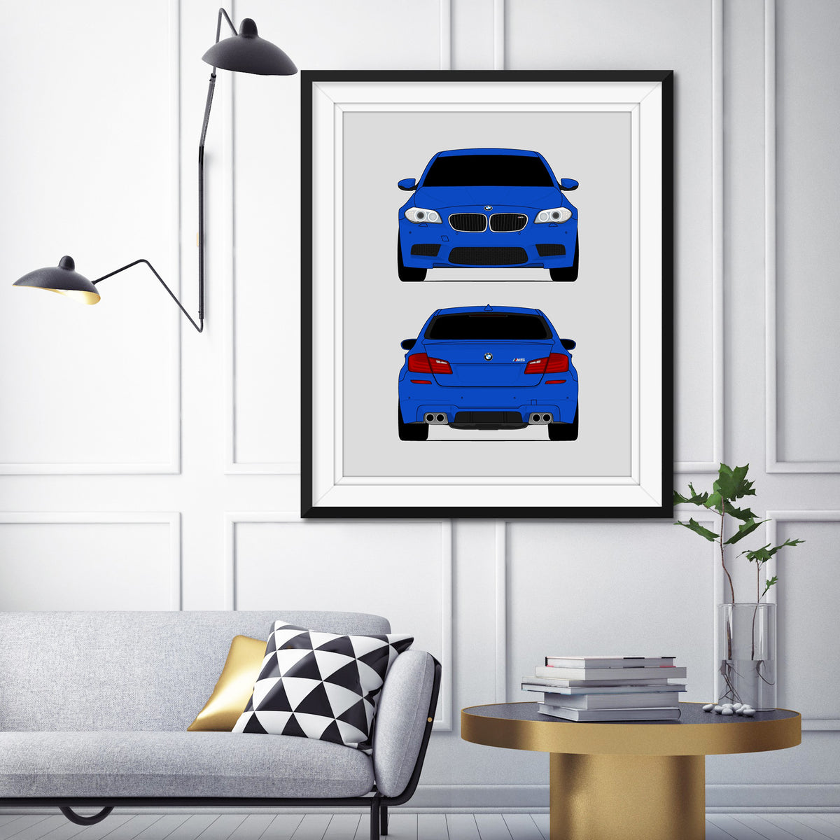 BMW M5 (2011-2016) F10 (Front and Rear) car poster wall art in a living room