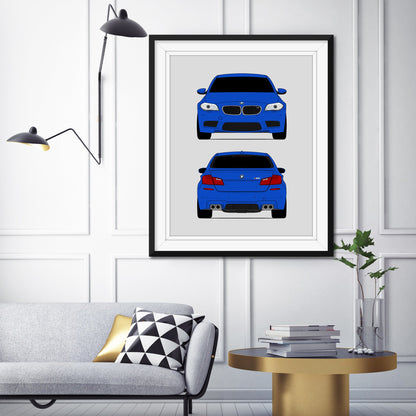 BMW M5 (2011-2016) F10 (Front and Rear) car poster wall art in a living room