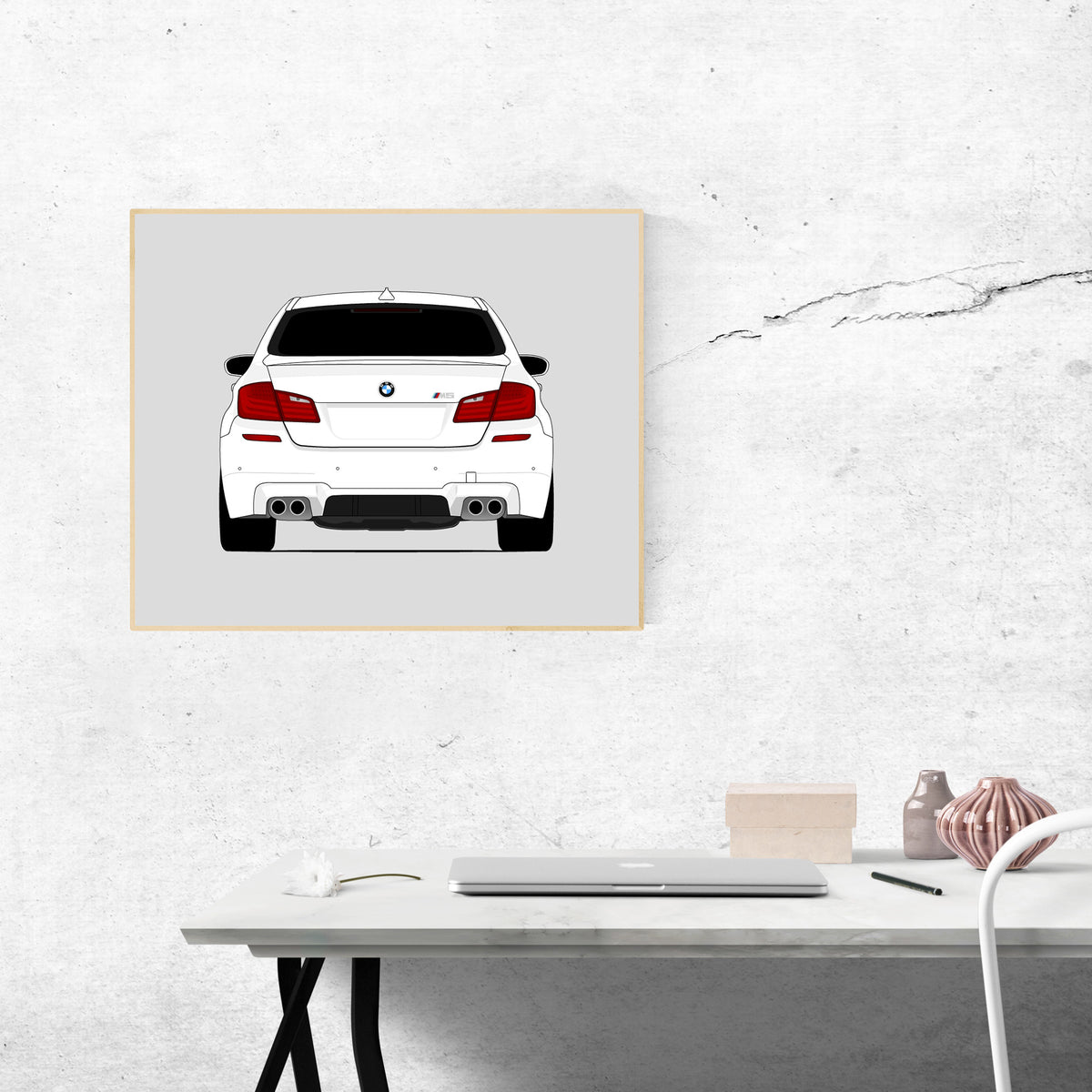 BMW M5 (2011-2016) F10 (Rear) car poster wall art above a desk