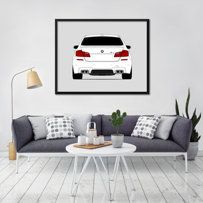BMW M5 (2011-2016) F10 (Rear) car poster wall art in a light living room