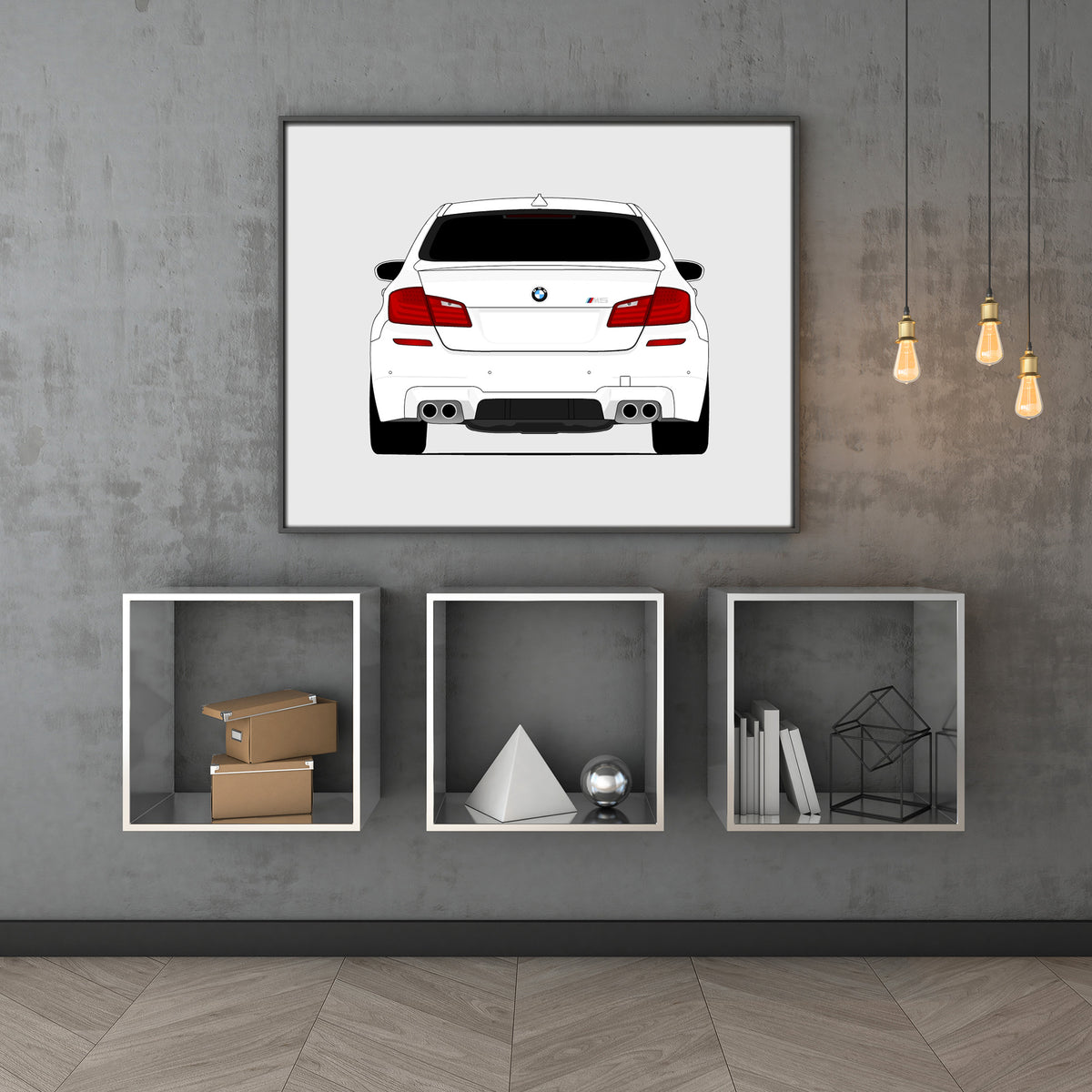 BMW M5 (2011-2016) F10 (Rear) car poster wall art above shelves