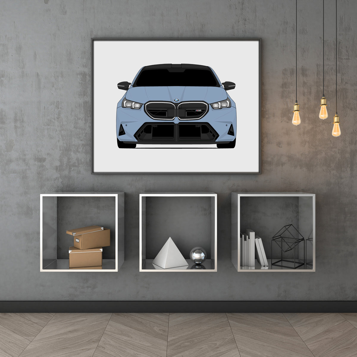 BMW M5 (2025-Present) G90 car poster wall art above shelves