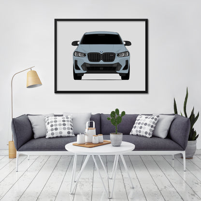 BMW X4 M (2022-2025) G02 car poster wall art in a light living room