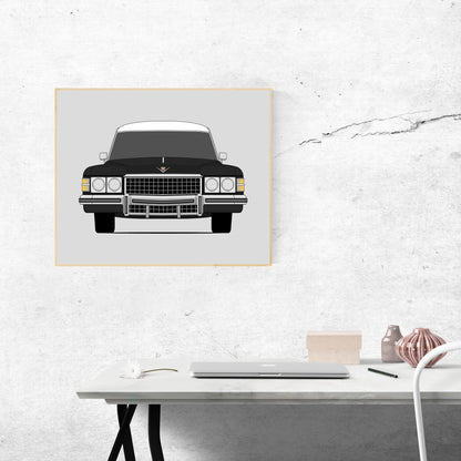 Cadillac Hearse (1971-1976) car poster wall art above a desk