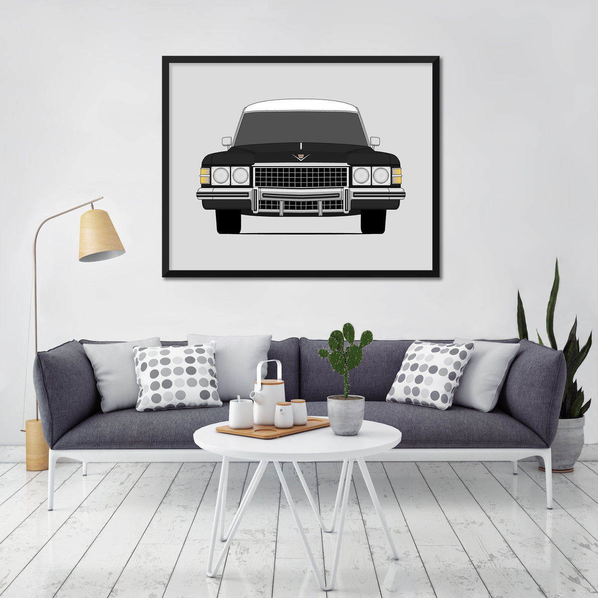 Cadillac Hearse (1971-1976) car poster wall art in a light living room
