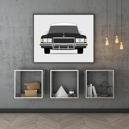 Cadillac Hearse (1971-1976) car poster wall art above shelves