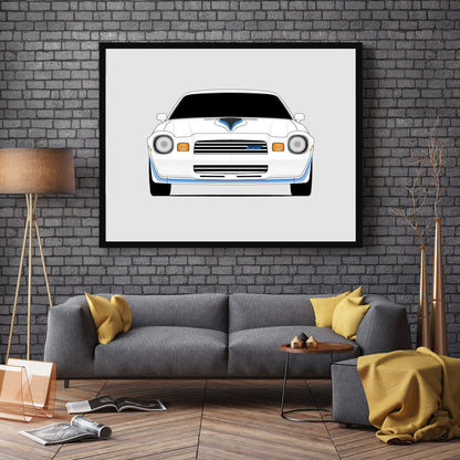 Chevy Camaro Z28 (1980-1981) Gen 2 car poster wall art in a dark grey living room