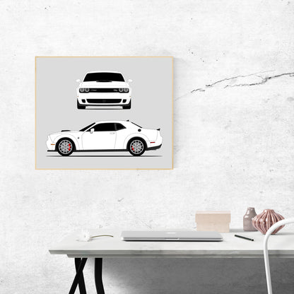 Dodge Challenger SRT Hellcat (2019-2023) car poster wall art above a desk