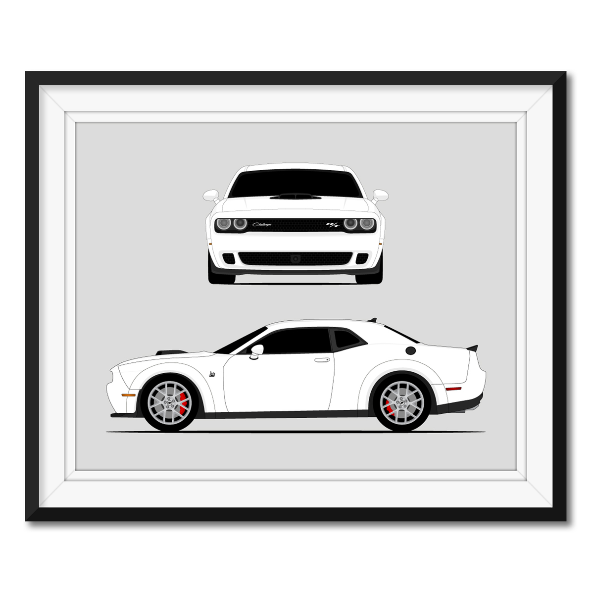 Dodge Challenger SRT Hellcat (2019-2023) framed car poster with mat